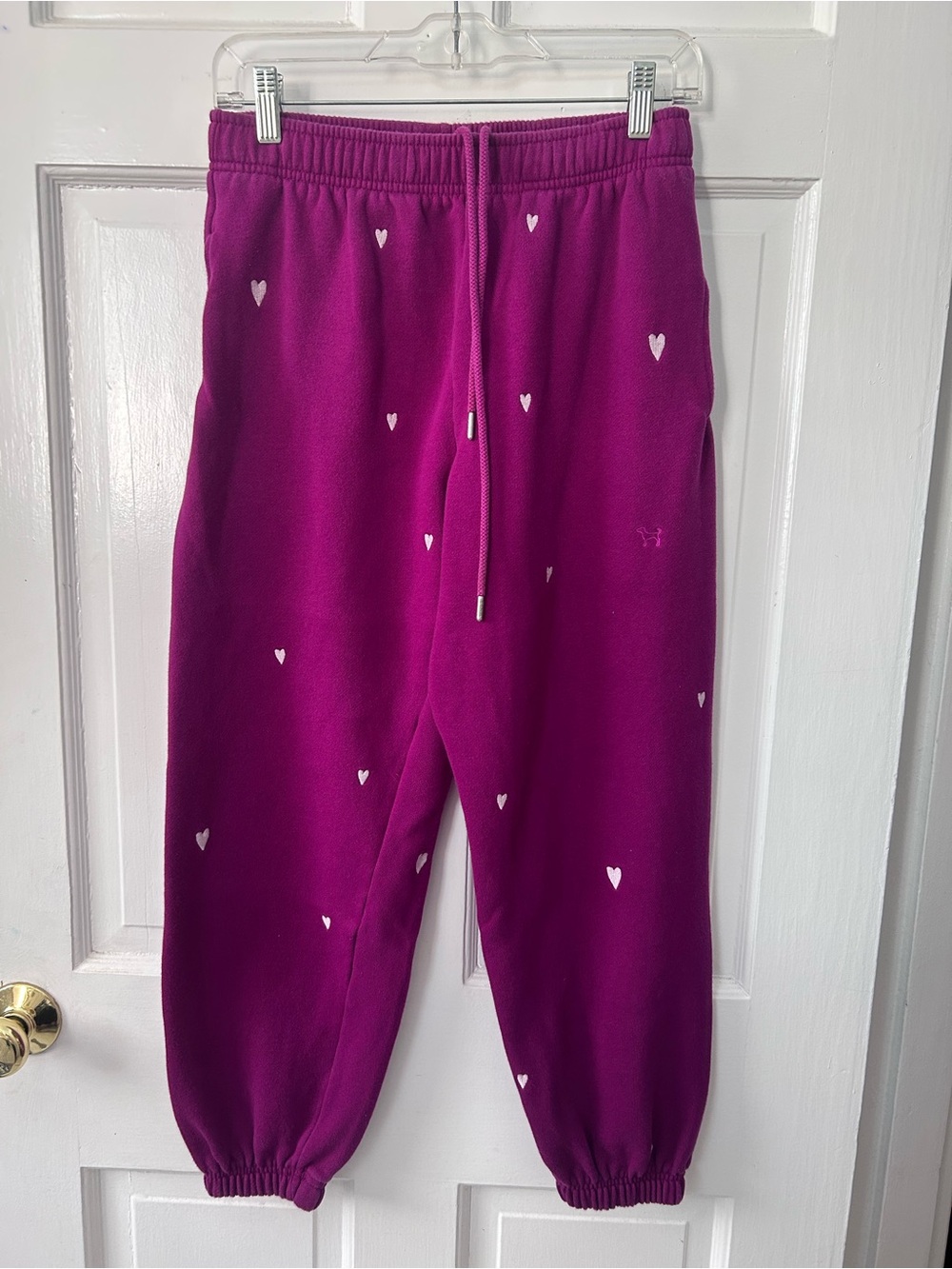 PINK Victoria's Secret Sweatpants Magenta Embroidered Hearts Size S